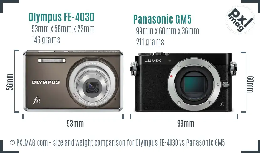 Olympus FE-4030 vs Panasonic GM5 size comparison