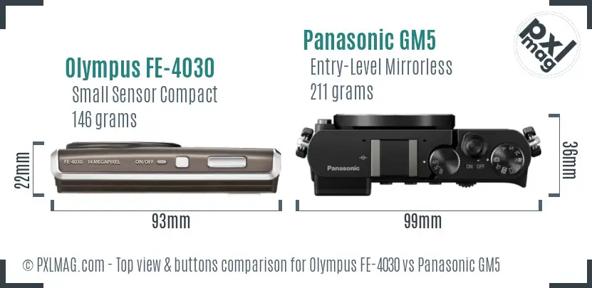 Olympus FE-4030 vs Panasonic GM5 top view buttons comparison