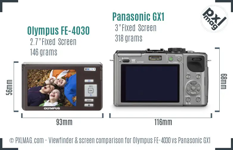 Olympus FE-4030 vs Panasonic GX1 Screen and Viewfinder comparison