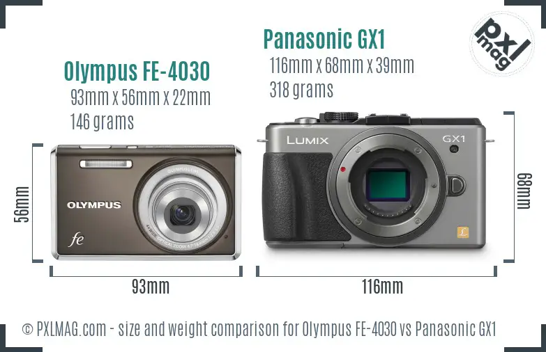 Olympus FE-4030 vs Panasonic GX1 size comparison