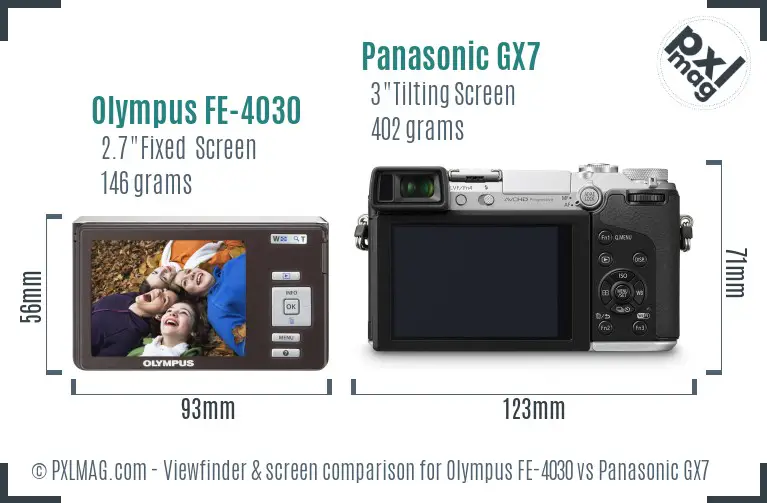 Olympus FE-4030 vs Panasonic GX7 Screen and Viewfinder comparison