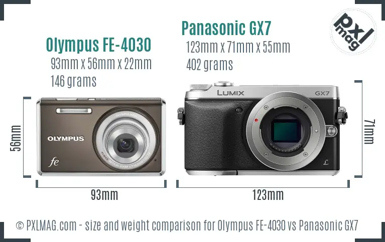 Olympus FE-4030 vs Panasonic GX7 size comparison