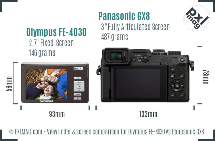 Olympus FE-4030 vs Panasonic GX8 Screen and Viewfinder comparison