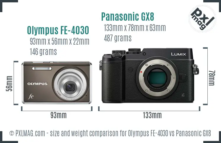 Olympus FE-4030 vs Panasonic GX8 size comparison