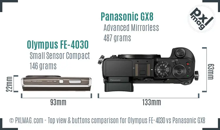 Olympus FE-4030 vs Panasonic GX8 top view buttons comparison