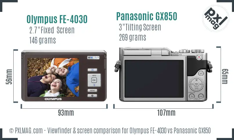 Olympus FE-4030 vs Panasonic GX850 Screen and Viewfinder comparison