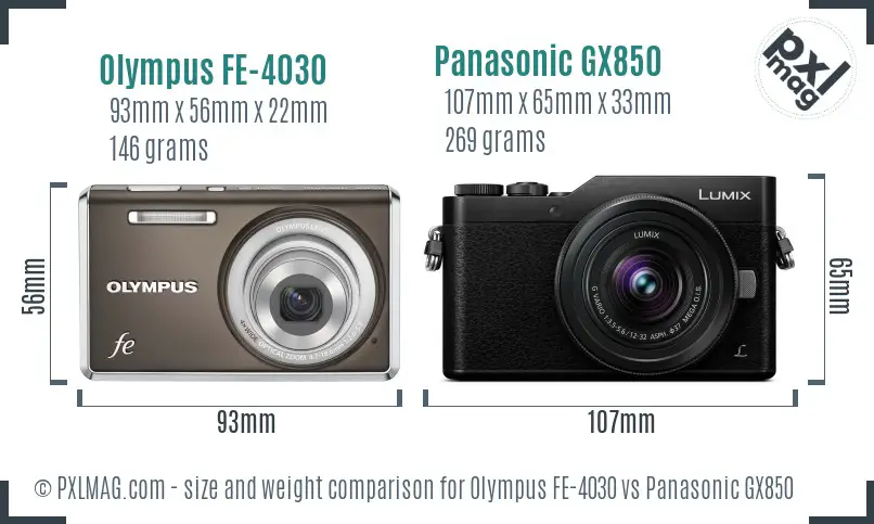 Olympus FE-4030 vs Panasonic GX850 size comparison