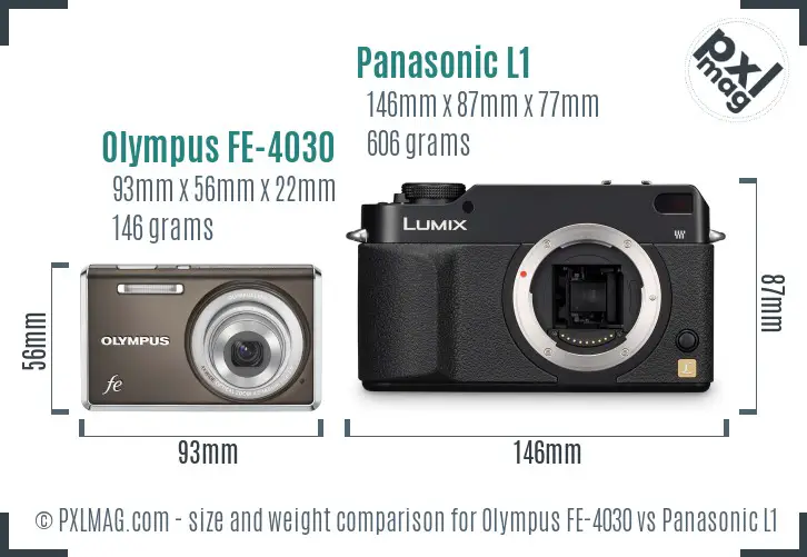 Olympus FE-4030 vs Panasonic L1 size comparison