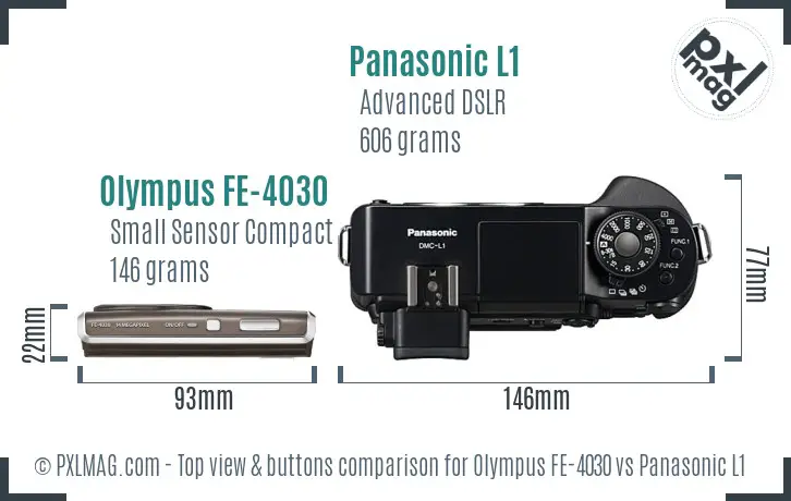 Olympus FE-4030 vs Panasonic L1 top view buttons comparison