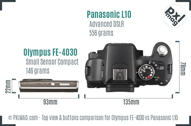 Olympus FE-4030 vs Panasonic L10 top view buttons comparison