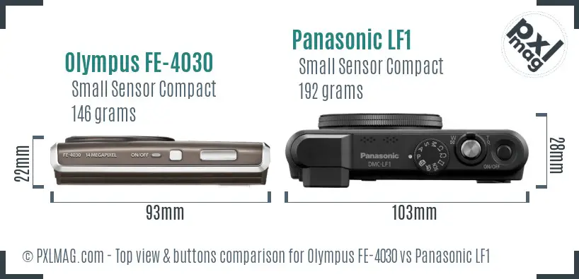 Olympus FE-4030 vs Panasonic LF1 top view buttons comparison