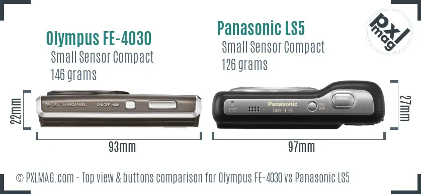 Olympus FE-4030 vs Panasonic LS5 top view buttons comparison