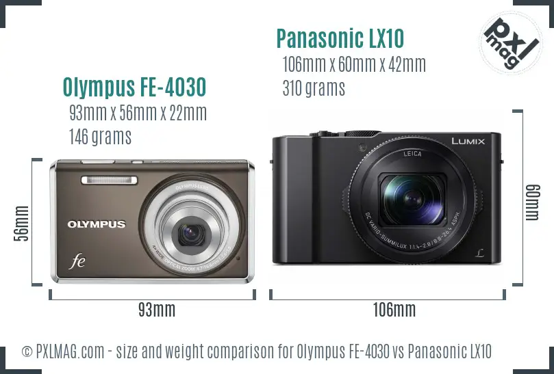Olympus FE-4030 vs Panasonic LX10 size comparison