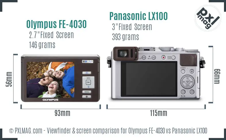 Olympus FE-4030 vs Panasonic LX100 Screen and Viewfinder comparison