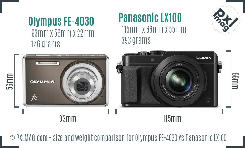 Olympus FE-4030 vs Panasonic LX100 size comparison