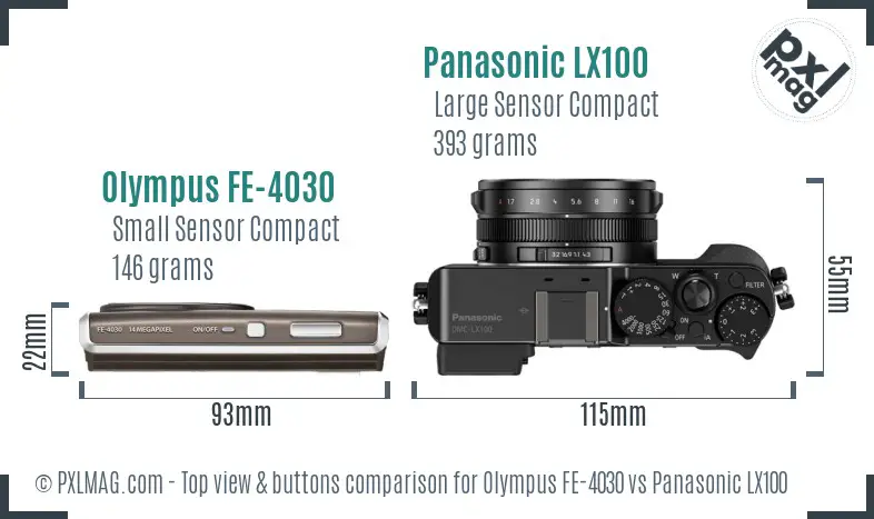 Olympus FE-4030 vs Panasonic LX100 top view buttons comparison