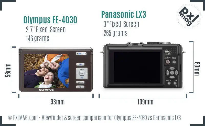 Olympus FE-4030 vs Panasonic LX3 Screen and Viewfinder comparison