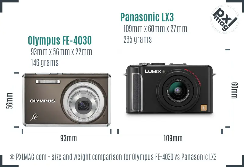 Olympus FE-4030 vs Panasonic LX3 size comparison