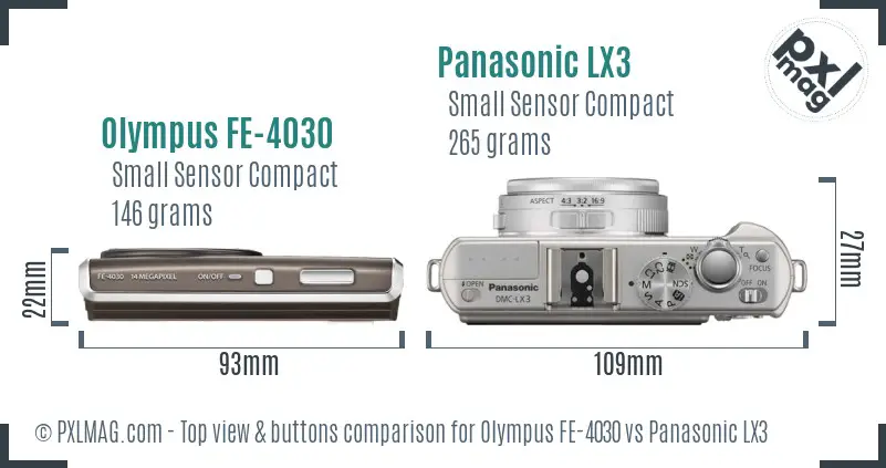 Olympus FE-4030 vs Panasonic LX3 top view buttons comparison