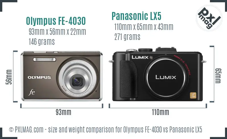 Olympus FE-4030 vs Panasonic LX5 size comparison