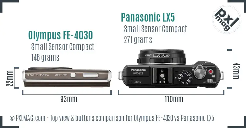 Olympus FE-4030 vs Panasonic LX5 top view buttons comparison