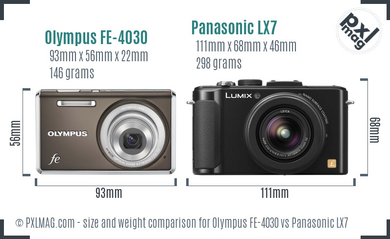 Olympus FE-4030 vs Panasonic LX7 size comparison