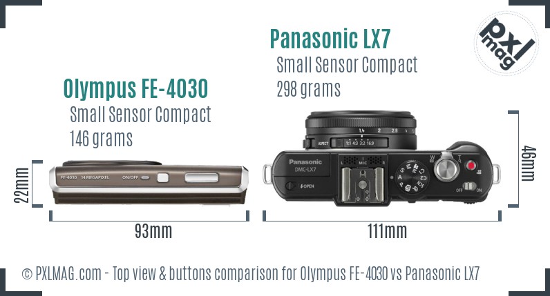 Olympus FE-4030 vs Panasonic LX7 top view buttons comparison