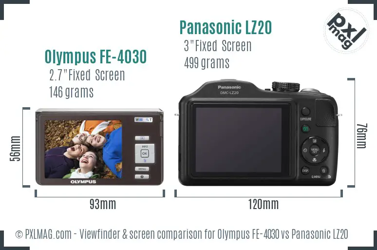 Olympus FE-4030 vs Panasonic LZ20 Screen and Viewfinder comparison