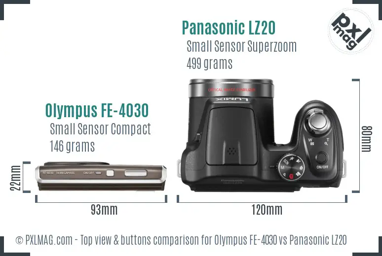 Olympus FE-4030 vs Panasonic LZ20 top view buttons comparison