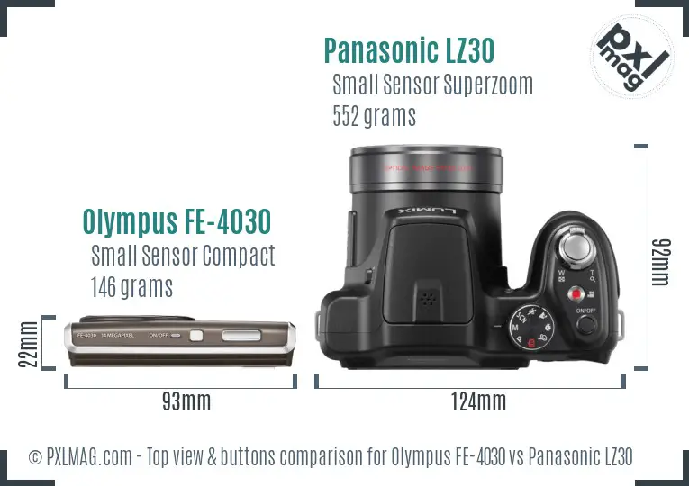 Olympus FE-4030 vs Panasonic LZ30 top view buttons comparison