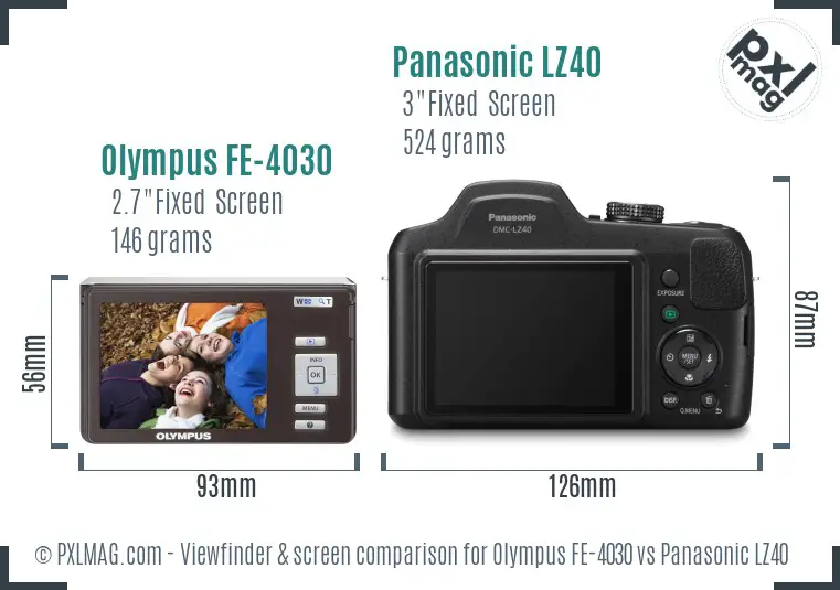 Olympus FE-4030 vs Panasonic LZ40 Screen and Viewfinder comparison