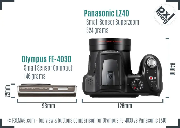 Olympus FE-4030 vs Panasonic LZ40 top view buttons comparison