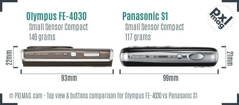 Olympus FE-4030 vs Panasonic S1 top view buttons comparison