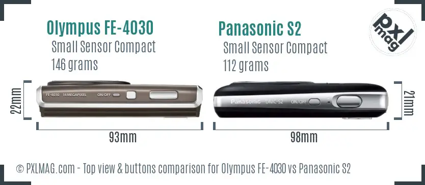 Olympus FE-4030 vs Panasonic S2 top view buttons comparison