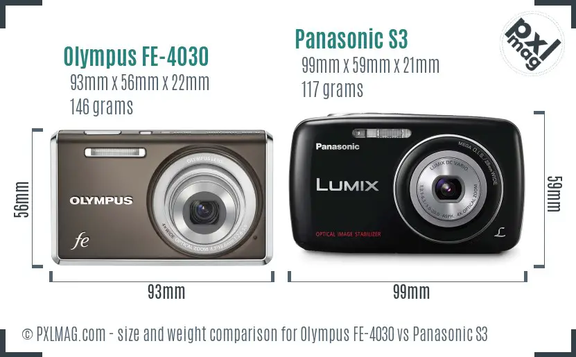 Olympus FE-4030 vs Panasonic S3 size comparison