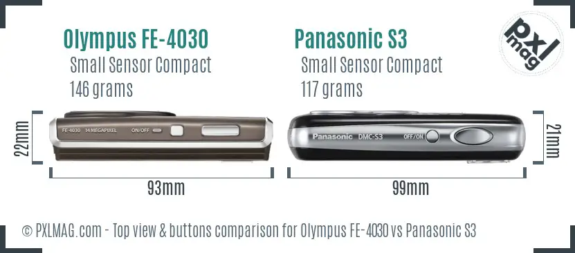 Olympus FE-4030 vs Panasonic S3 top view buttons comparison