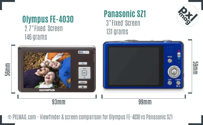 Olympus FE-4030 vs Panasonic SZ1 Screen and Viewfinder comparison