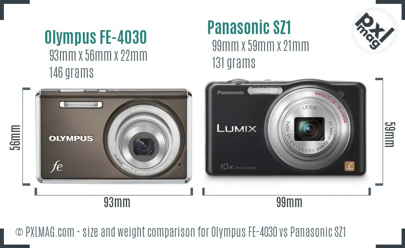 Olympus FE-4030 vs Panasonic SZ1 size comparison