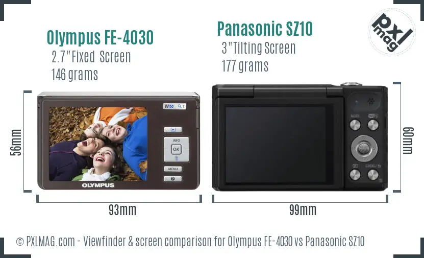 Olympus FE-4030 vs Panasonic SZ10 Screen and Viewfinder comparison