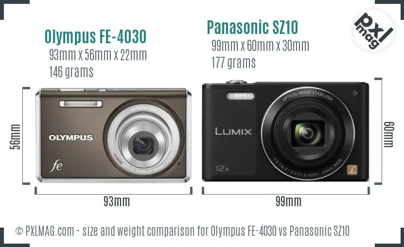 Olympus FE-4030 vs Panasonic SZ10 size comparison