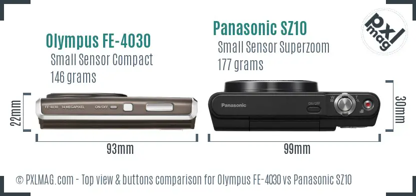 Olympus FE-4030 vs Panasonic SZ10 top view buttons comparison