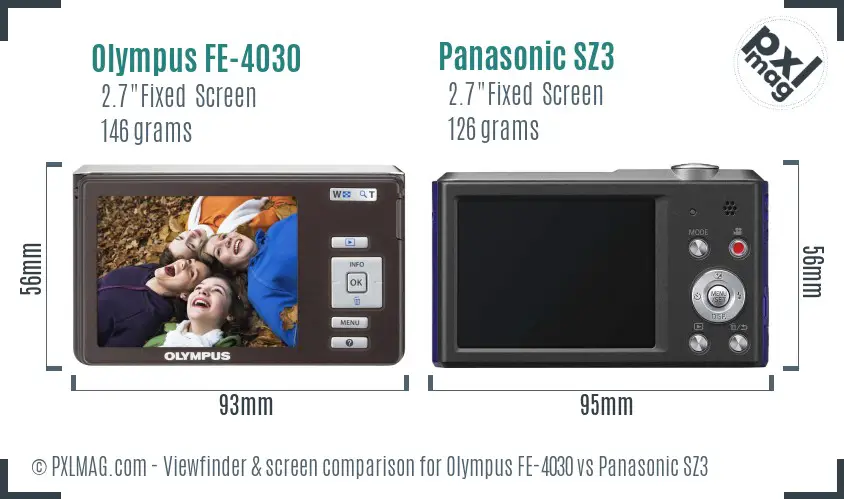 Olympus FE-4030 vs Panasonic SZ3 Screen and Viewfinder comparison