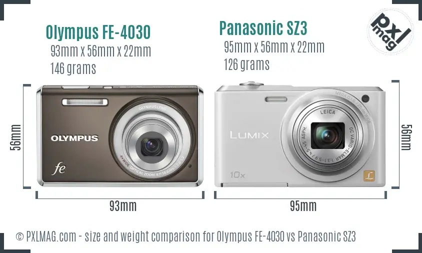 Olympus FE-4030 vs Panasonic SZ3 size comparison