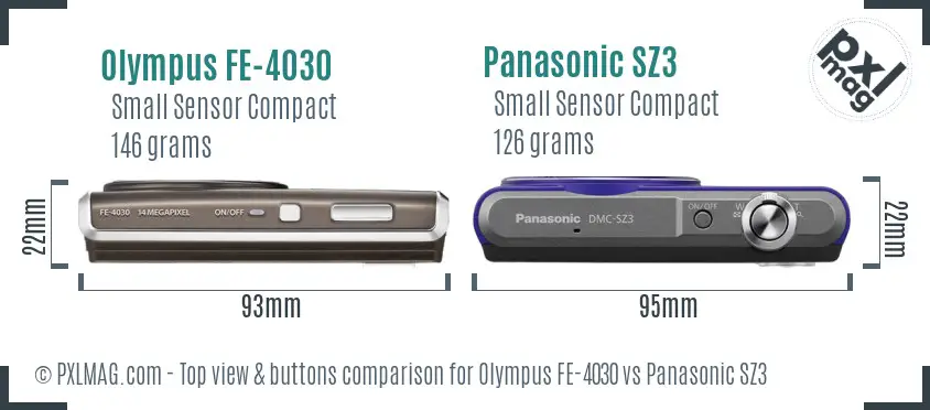 Olympus FE-4030 vs Panasonic SZ3 top view buttons comparison