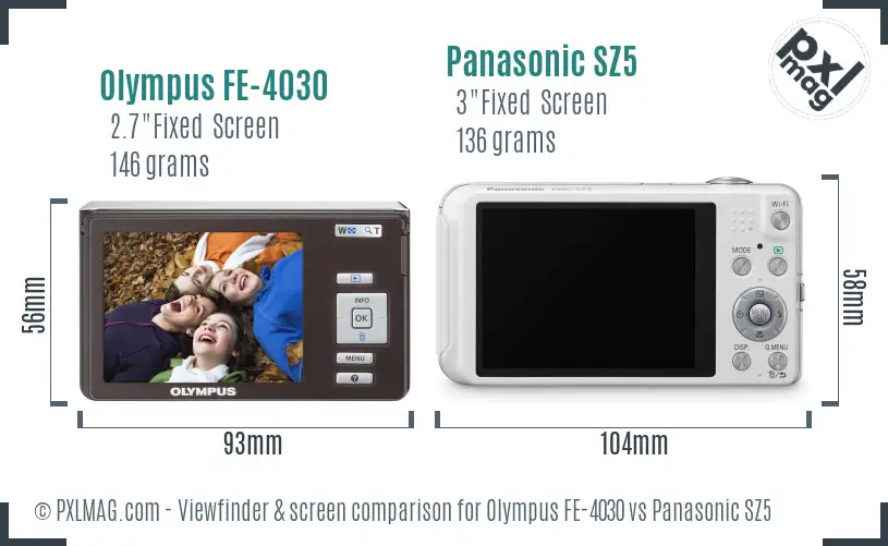 Olympus FE-4030 vs Panasonic SZ5 Screen and Viewfinder comparison
