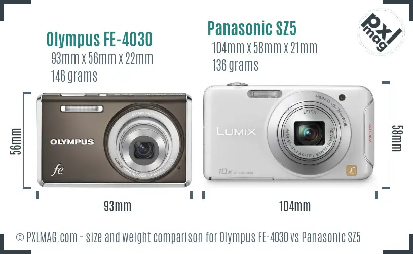 Olympus FE-4030 vs Panasonic SZ5 size comparison