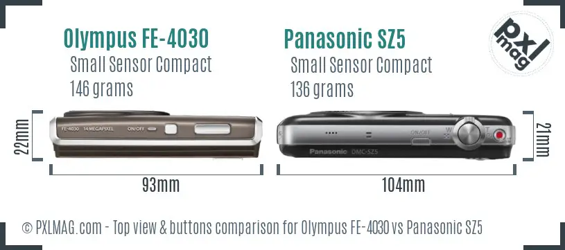 Olympus FE-4030 vs Panasonic SZ5 top view buttons comparison
