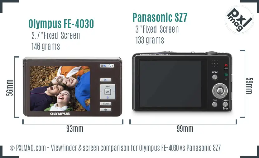 Olympus FE-4030 vs Panasonic SZ7 Screen and Viewfinder comparison