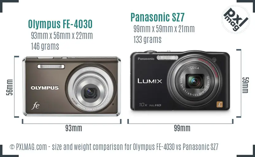 Olympus FE-4030 vs Panasonic SZ7 size comparison