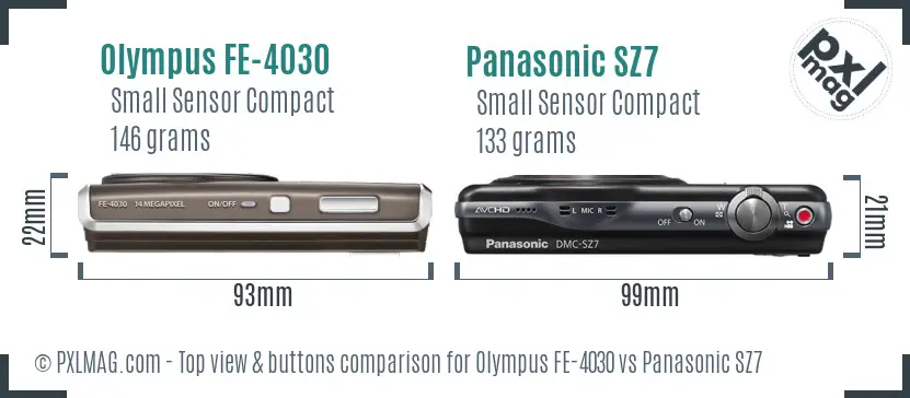 Olympus FE-4030 vs Panasonic SZ7 top view buttons comparison